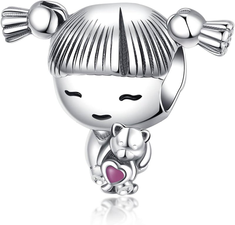 VALGACLS 925 Sterling Silver Family Love Mom Mouse Heart Charms for Bracelets Necklace Valentine's Day Mother's Day Jewelry Charm for Women - Image 1